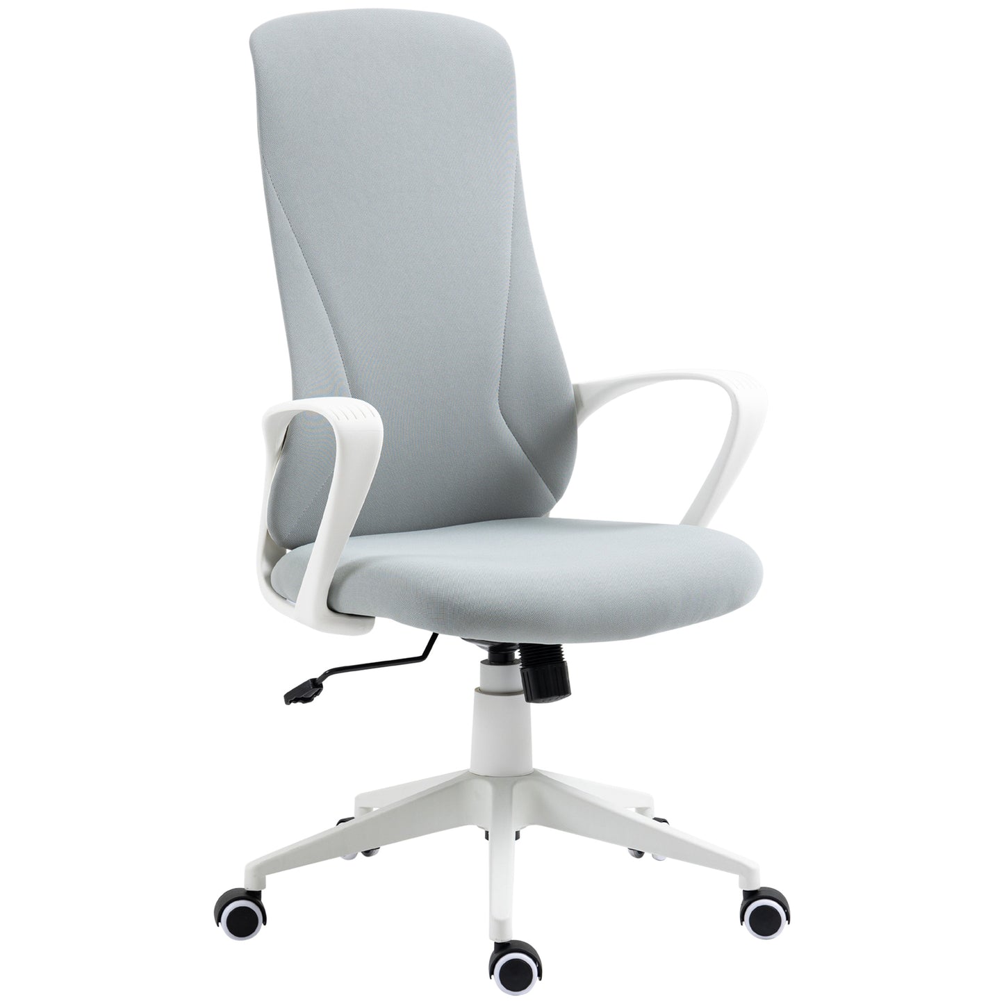 Photo of Vinsetto High Back Office Chair, Fabric Desk Chair with Armrests, Adjustable Height, Swivel Wheels, Light Grey in Grey colour on a white background