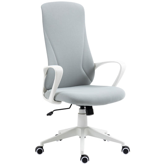 Photo of Vinsetto High Back Office Chair, Fabric Desk Chair with Armrests, Adjustable Height, Swivel Wheels, Light Grey in Grey colour on a white background