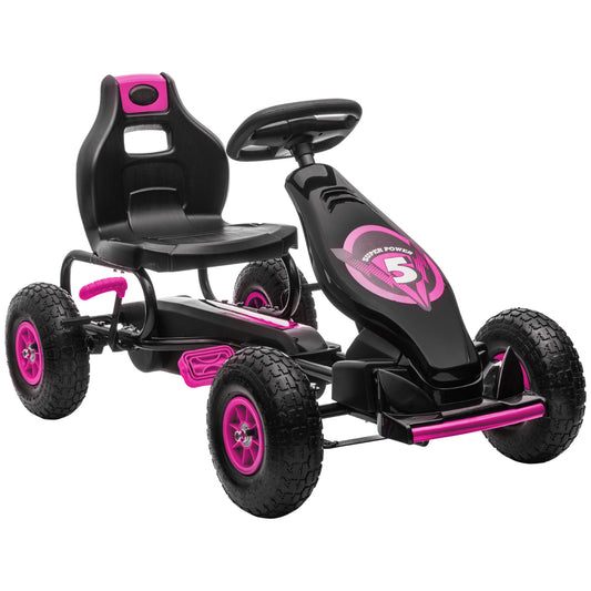 Photo of HOMCOM Kids Pedal Go Kart, with Adjustable Seat, Inflatable Tyres - Pink in Pink colour on a white background
