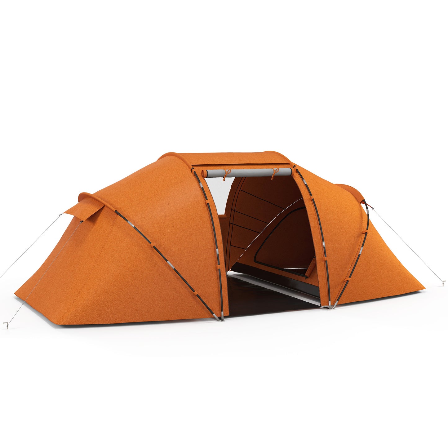 Photo of Outsunny 4-6 Man Camping Tent with Living Area and 2 Bedrooms, Hiking Sun Shelter, UV Protection Tunnel Tent, Orange in Orange colour on a white background