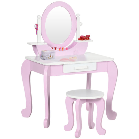 Photo of ZONEKIZ Kids Dressing Table Set, with Mirror, Stool, for Ages 3-6 Years - Pink in Pink colour on a white background