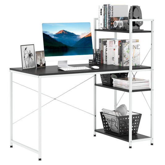 Photo of HOMCOM Computer Desk with Storage Shelves on Left or Right, Industrial Reversible Writing Desk for Home Office, Study, Easy Assembly, 120 x 64 x 121cm, Black and White in White colour on a white background