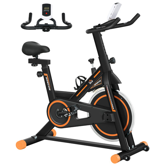 Photo of HOMCOM Exercise Bike, Indoor Cycling, with LCD Display, Heart Rate, Sensor - Black and Orange in Orange colour on a white background