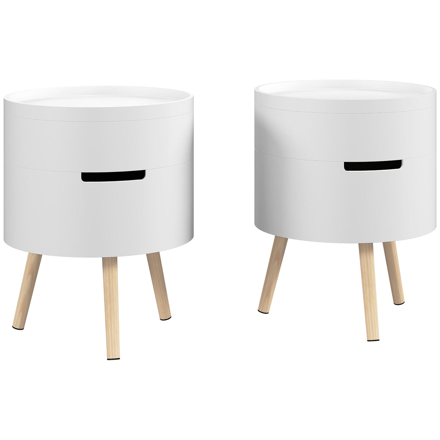Photo of HOMCOM 3-Tier Coffee Table, Round End Table with 2 Hidden Compartments and Detachable Tray, Side Table with Storage for Living Room, Set of 2, White in White colour on a white background