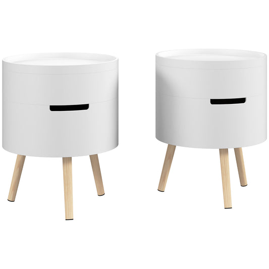 Photo of HOMCOM 3-Tier Coffee Table, Round End Table with 2 Hidden Compartments and Detachable Tray, Side Table with Storage for Living Room, Set of 2, White in White colour on a white background