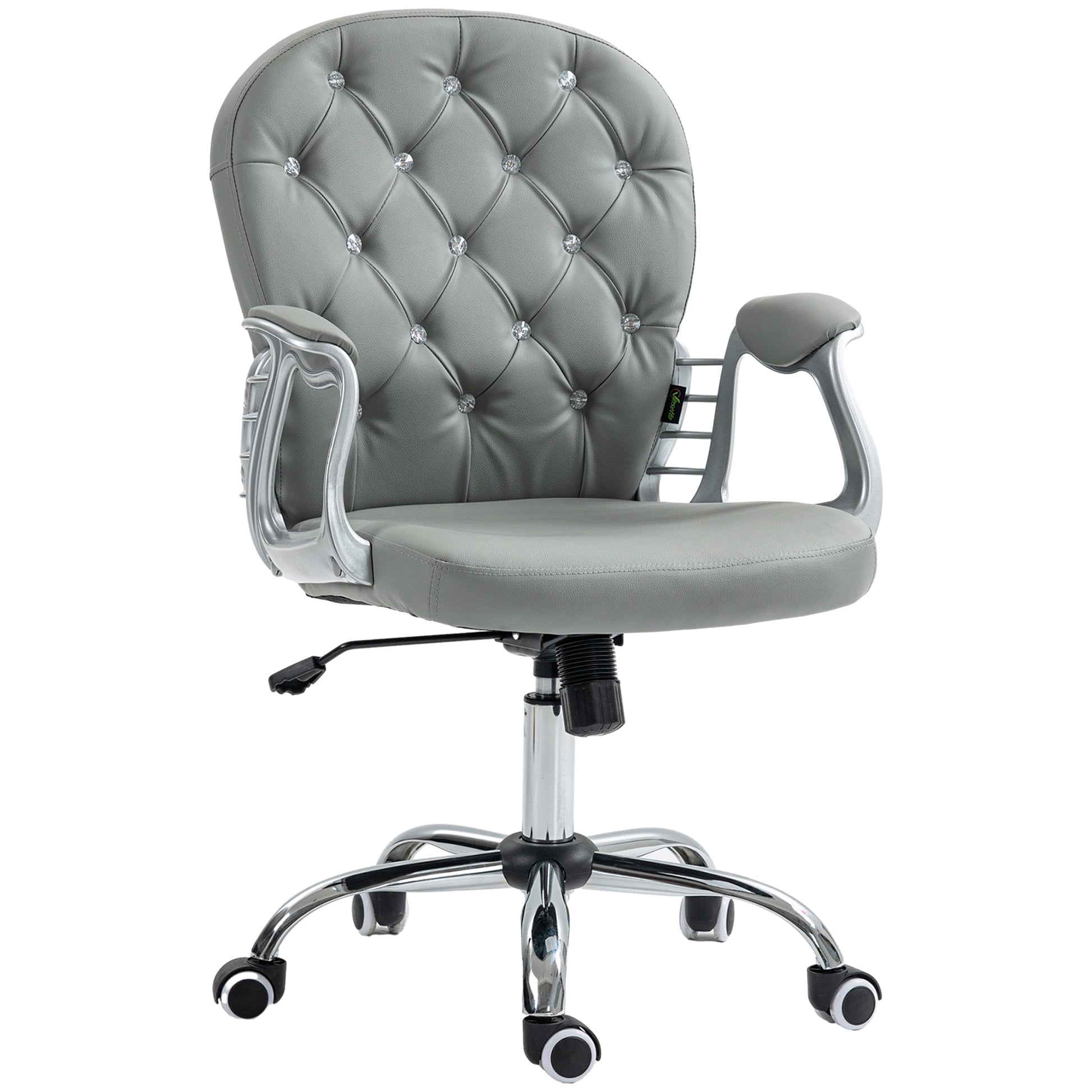 Photo of Vinsetto Office Chair Ergonomic 360° Swivel PU Diamante Padded Base 5 Castor Wheels for Home Work Grey in Grey colour on a white background