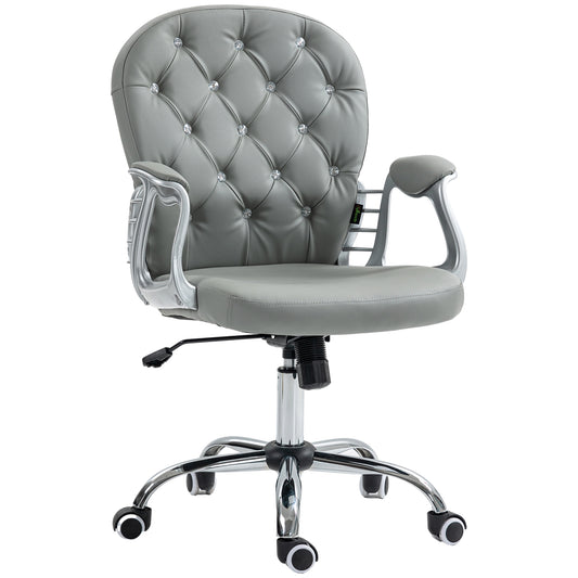 Photo of Vinsetto Office Chair Ergonomic 360° Swivel PU Diamante Padded Base 5 Castor Wheels for Home Work Grey in Grey colour on a white background