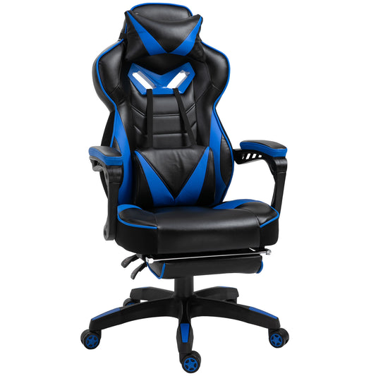 Photo of Vinsetto Faux Leather Reclining Gaming Chair, with Footrest - Blue/Black in Blue/Black colour on a white background