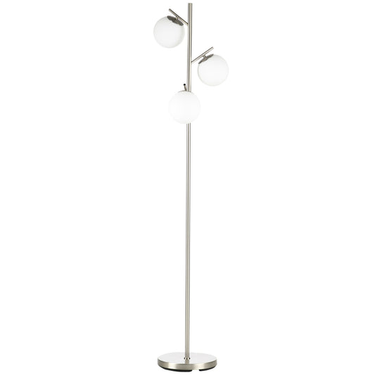 Photo of HOMCOM 3-Light Tree Floor Lamps for Living Room, Modern Standing Lamp for Bedroom with Globe Lampshade, Steel Base, Bulb not Included, Silver Tone in Tone colour on a white background