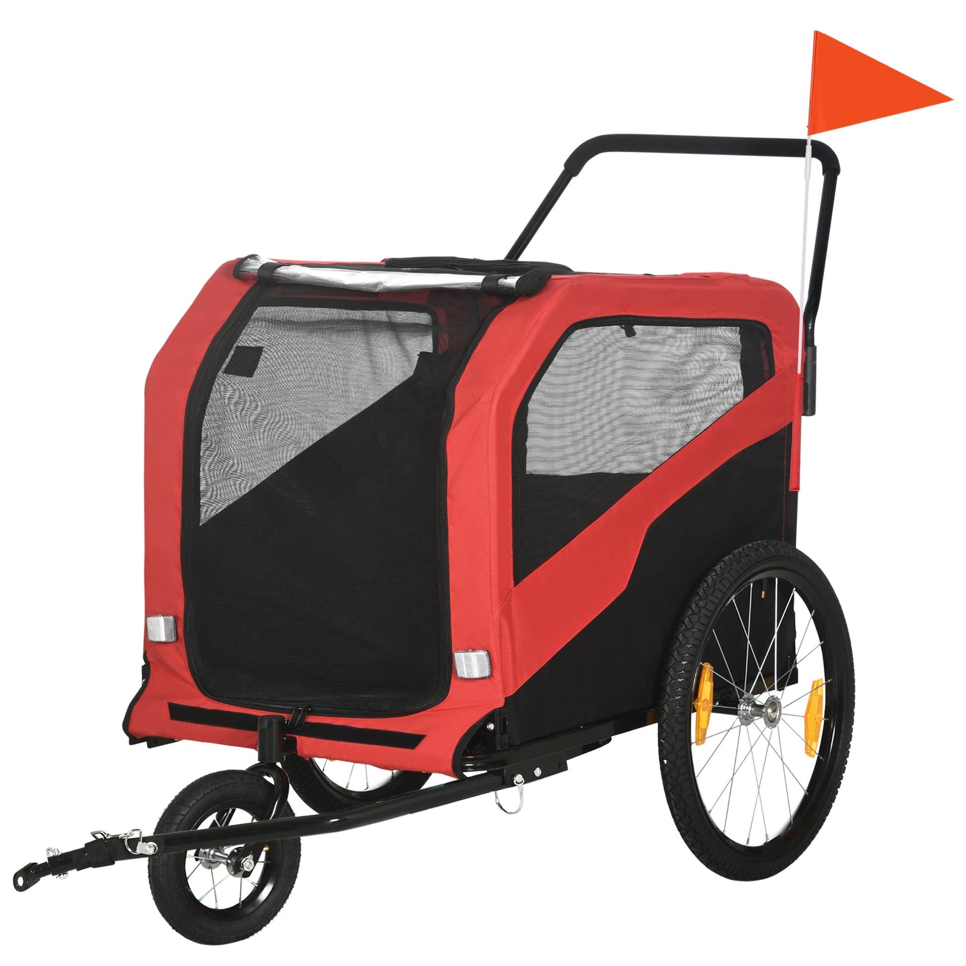Photo of PawHut 2 in 1 Dog Bike Trailer Pet Stroller for Large Dogs with Hitch, 20" Wheels, Pet Bicycle Cart Trolley Carrier for Travel, Red in Red colour on a white background