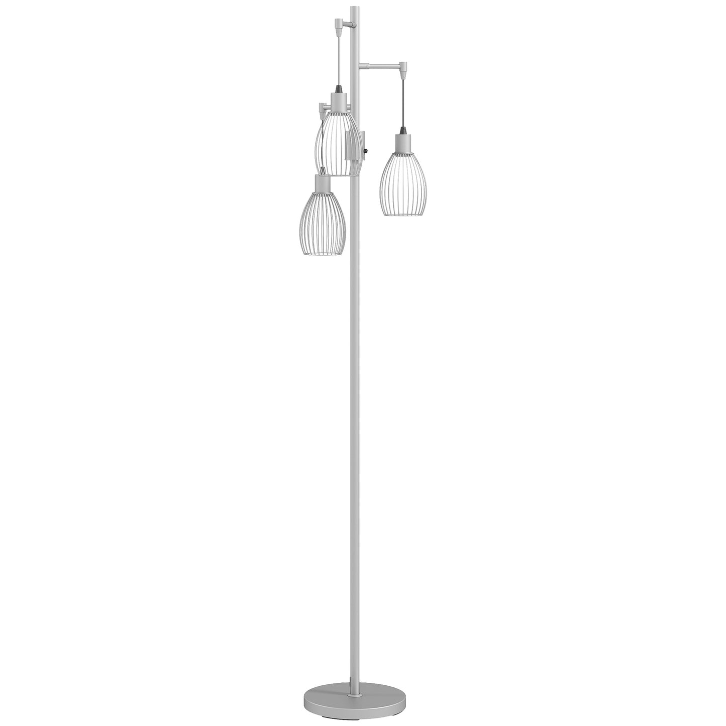 Photo of HOMCOM 3-Light Floor Lamp, 170cm Industrial Dimmable Standing Lamp with Steel Wire Cage Lampshades for Living Room, Bedroom, Dining Room, Study, Bulb Not Included, Silver Tone in Tone colour on a white background