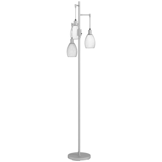 Photo of HOMCOM 3-Light Floor Lamp, 170cm Industrial Dimmable Standing Lamp with Steel Wire Cage Lampshades for Living Room, Bedroom, Dining Room, Study, Bulb Not Included, Silver Tone in Tone colour on a white background