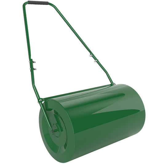 Photo of Outsunny 63 L Garden Lawn Roller with Water/Sand Filled Drum, Heavy Duty Steel Lawn Push Rolling Tool for Grass Seeding, Soil Levelling, Dark Green in Green colour on a white background