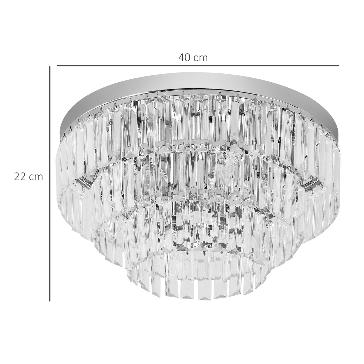 Round crystal ceiling chandelier, 40 cm wide and 22 cm high