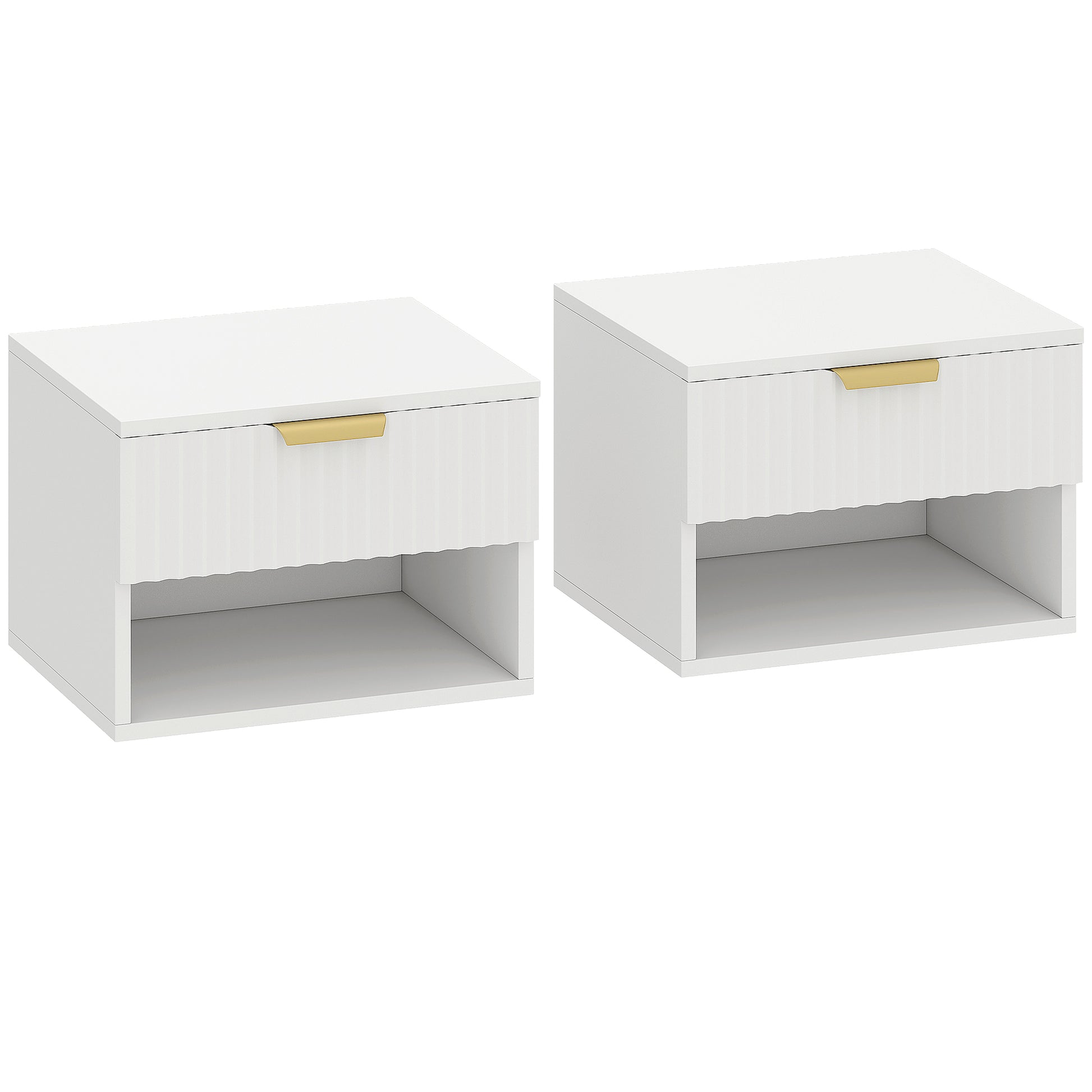 Photo of HOMCOM Floating Nightstands Set of 2, Modern Wall Mounted Bedside Tables, White in White colour on a white background