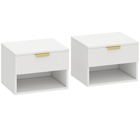 Photo of HOMCOM Floating Nightstands Set of 2, Modern Wall Mounted Bedside Tables, White in White colour on a white background