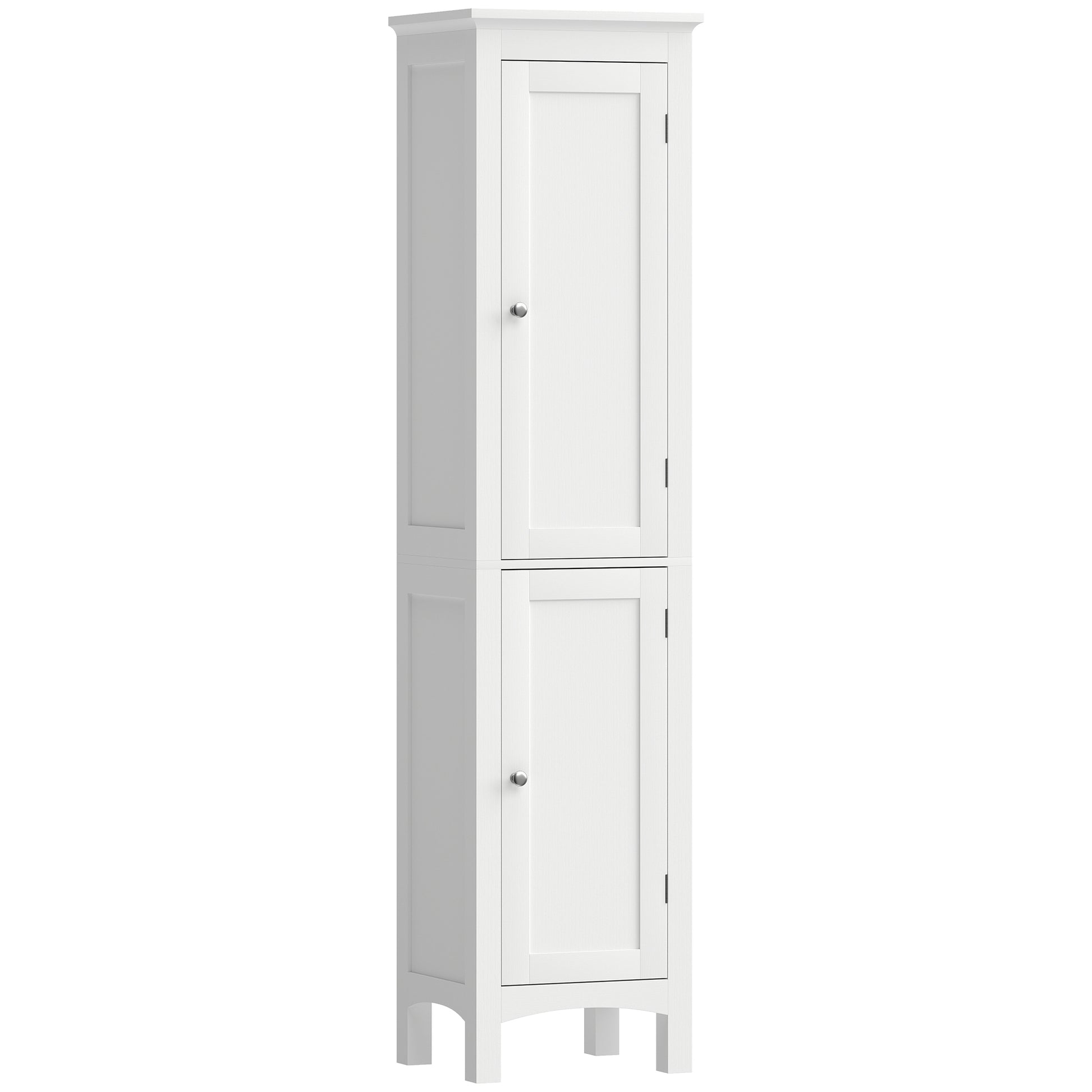 Photo of kleankin Tall Bathroom Storage Unit, Slim Bathroom Cabinet with Adjustable Shelves and Double Door, White in White colour on a white background