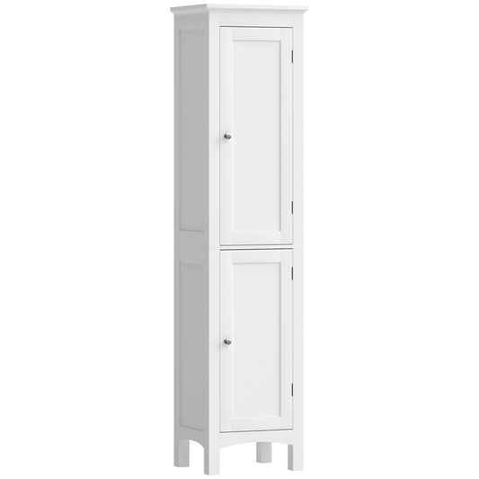 Photo of kleankin Tall Bathroom Storage Unit, Slim Bathroom Cabinet with Adjustable Shelves and Double Door, White in White colour on a white background
