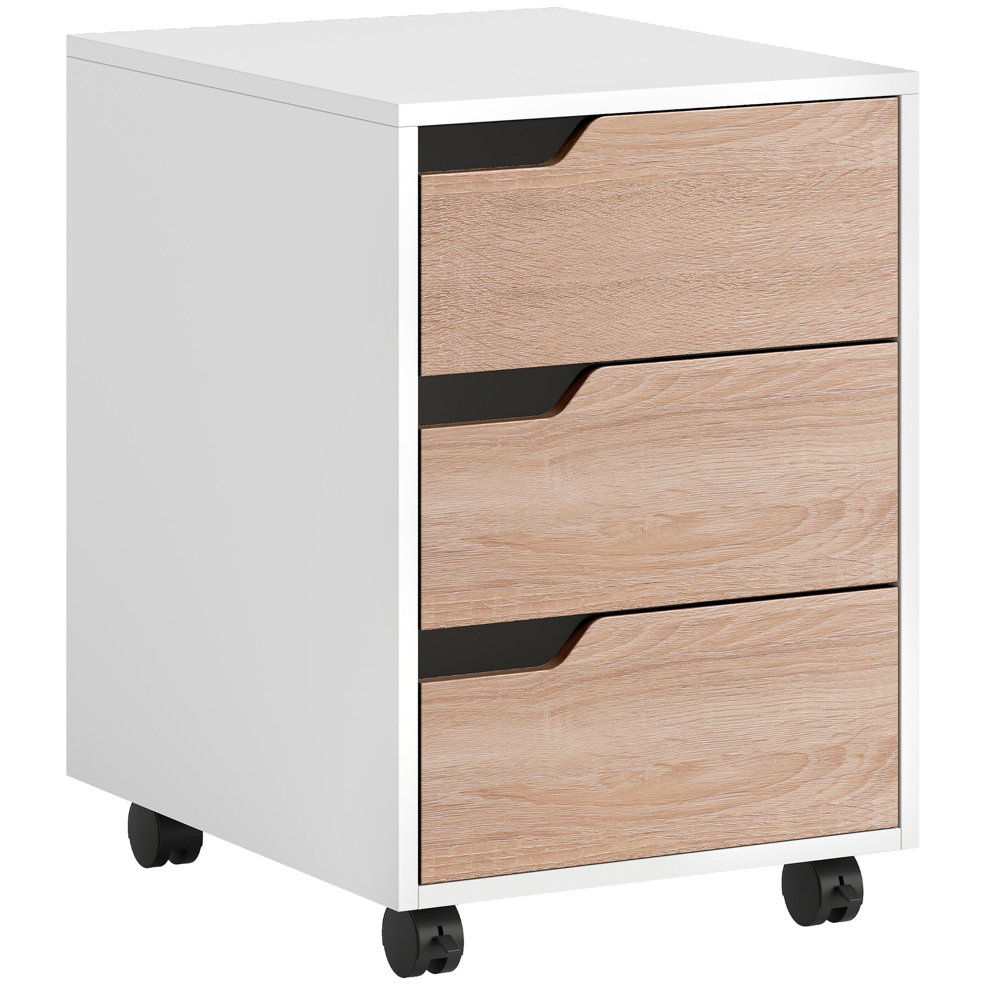 Photo of HOMCOM 3 Drawer Mobile File Cabinet, Vertical Filing Cabinet with Wheels for Home Office, Oak in Oak colour on a white background