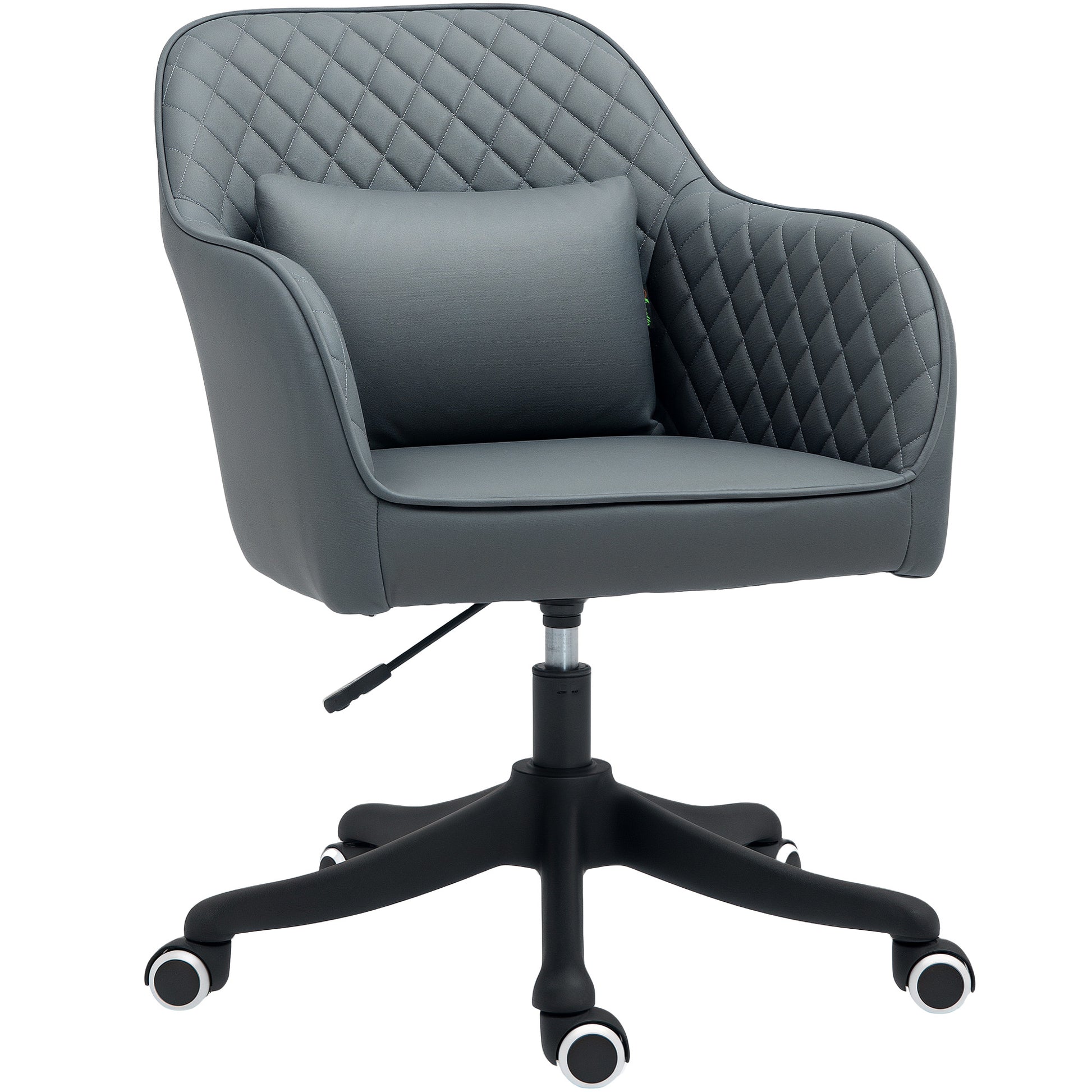 Photo of Vinsetto Microfiber Office Chair, Desk Chair, Makeup Vanity Chair with Massage Lumbar Pillow and Rolling Wheels for Bedroom and Home, Grey in Grey colour on a white background