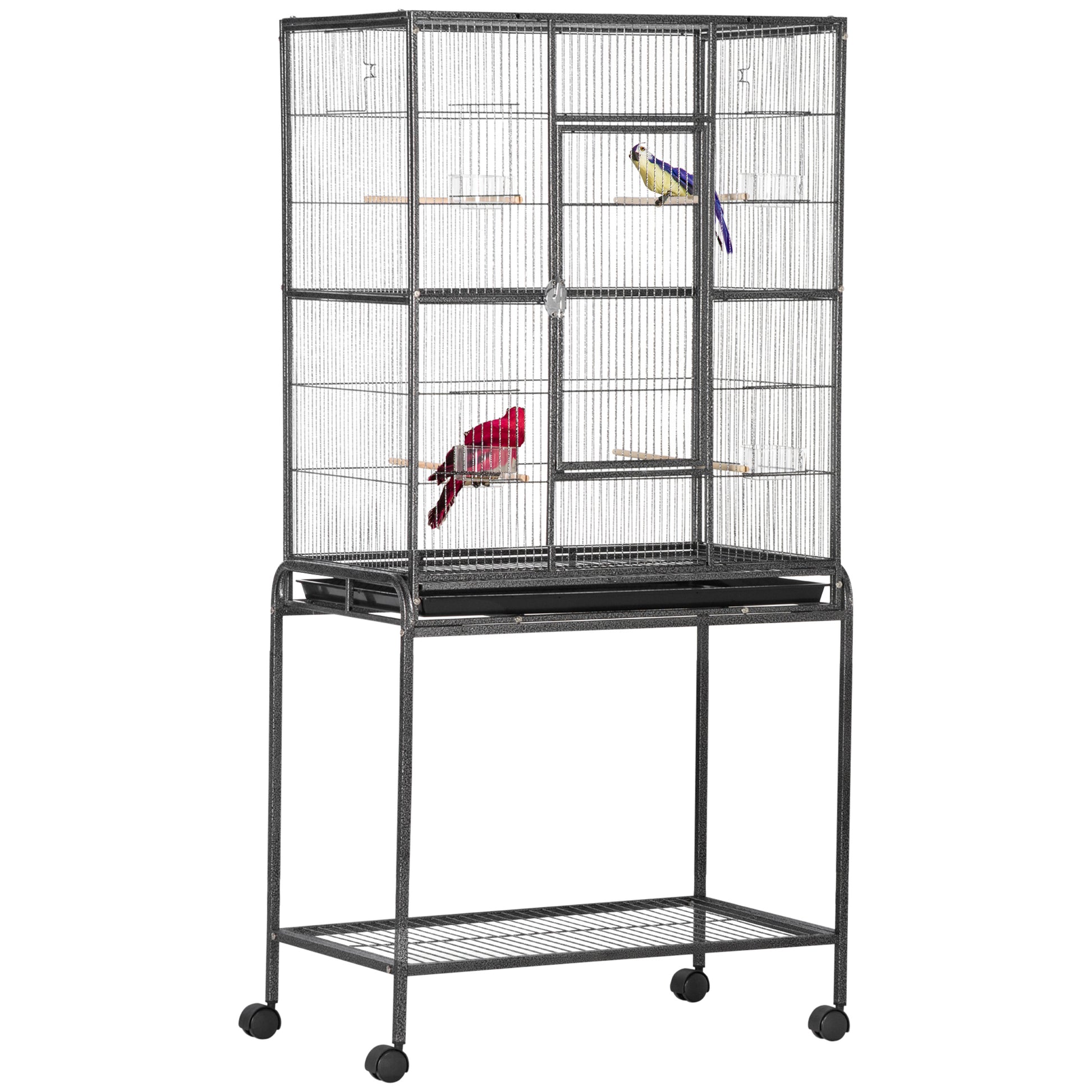 Photo of PawHut Large Bird Cage Budgie Cage with Stand, Storage Shelf, Wood Perch for Parrot Canary Parakeet Cockatiels, 81 x 48 x 162.5 cm in cm colour on a white background