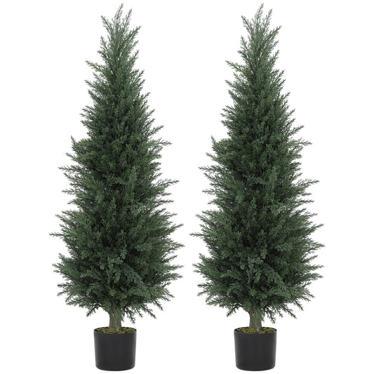 Photo of HOMCOM Set of Two Artificial Cypress Trees - Green in Green colour on a white background