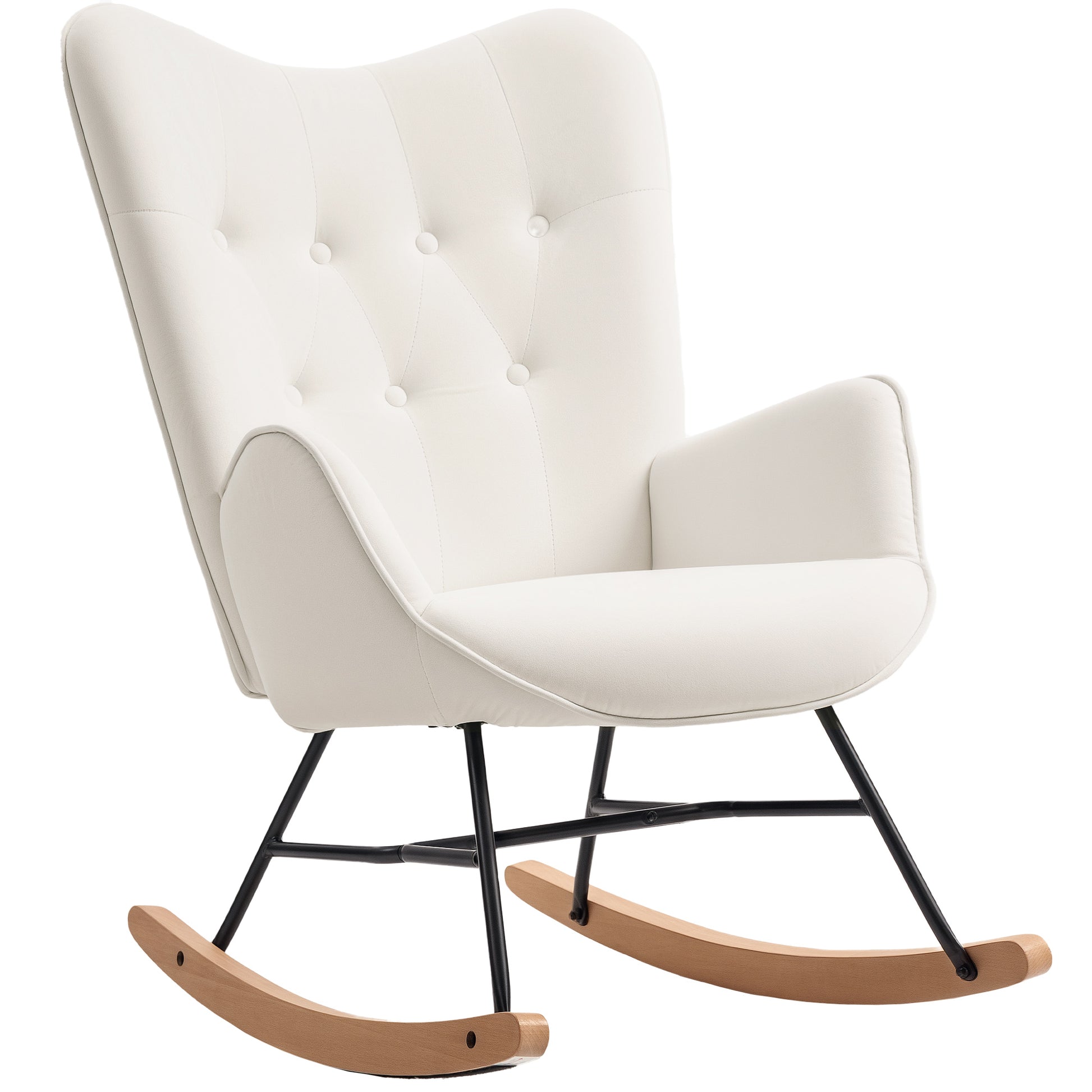 Photo of HOMCOM Rocking Chair, Modern Upholstered Velvet Armchair with Solid Wood Legs and Metal Frame for Living Room, Bedroom, Cream in Cream colour on a white background