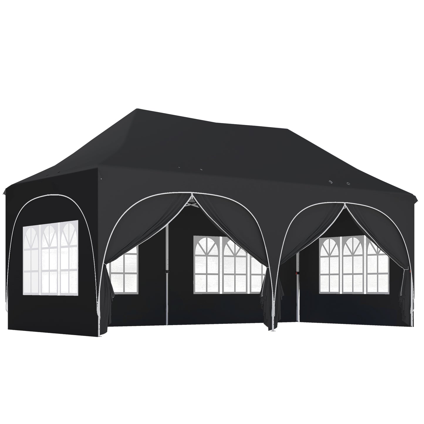 Photo of Outsunny 3 x 6m Pop Up Gazebo Shelter with Sides, 6 Sandbags, Peak Top Garden Party Tent Marquee with Carry Bag, Black in Black colour on a white background