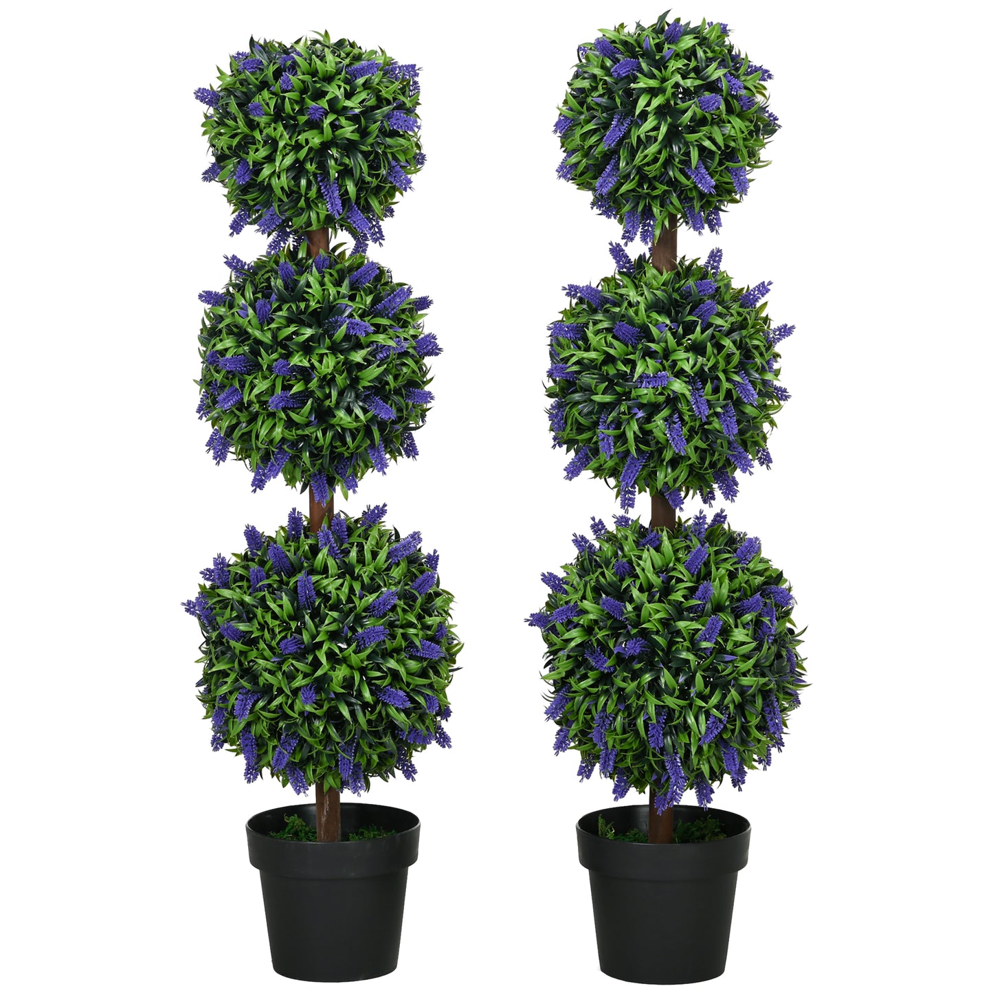 Photo of HOMCOM Set of 2 Artificial Plants, Lavender Flowers Ball Trees with Pot, for Home Indoor Outdoor Decor, 110cm in 110cm colour on a white background