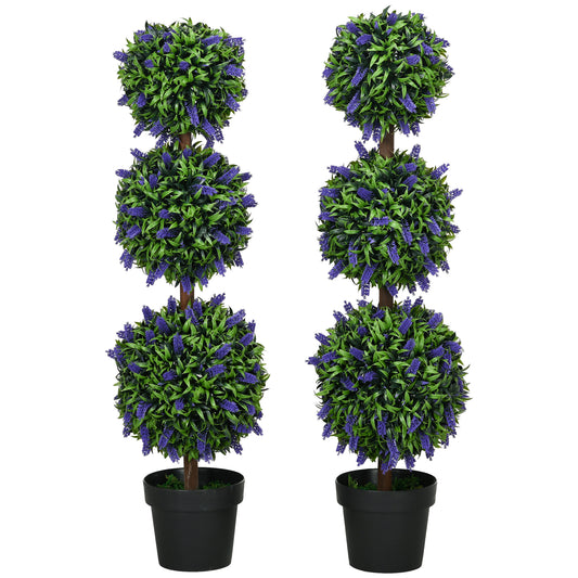 Photo of HOMCOM Set of 2 Artificial Plants, Lavender Flowers Ball Trees with Pot, for Home Indoor Outdoor Decor, 110cm in 110cm colour on a white background