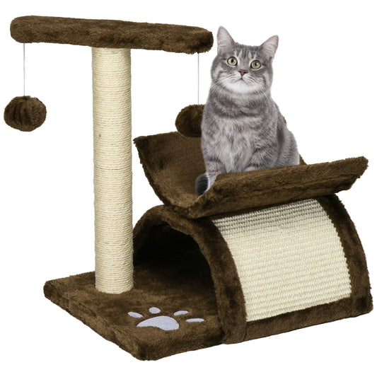 Photo of PawHut Cat Tree, Cat Tower for Kittens with Rotatable Top Bar, Sisal Scratching Post, Tunnel, Dangling Balls - Brown in Brown colour on a white background
