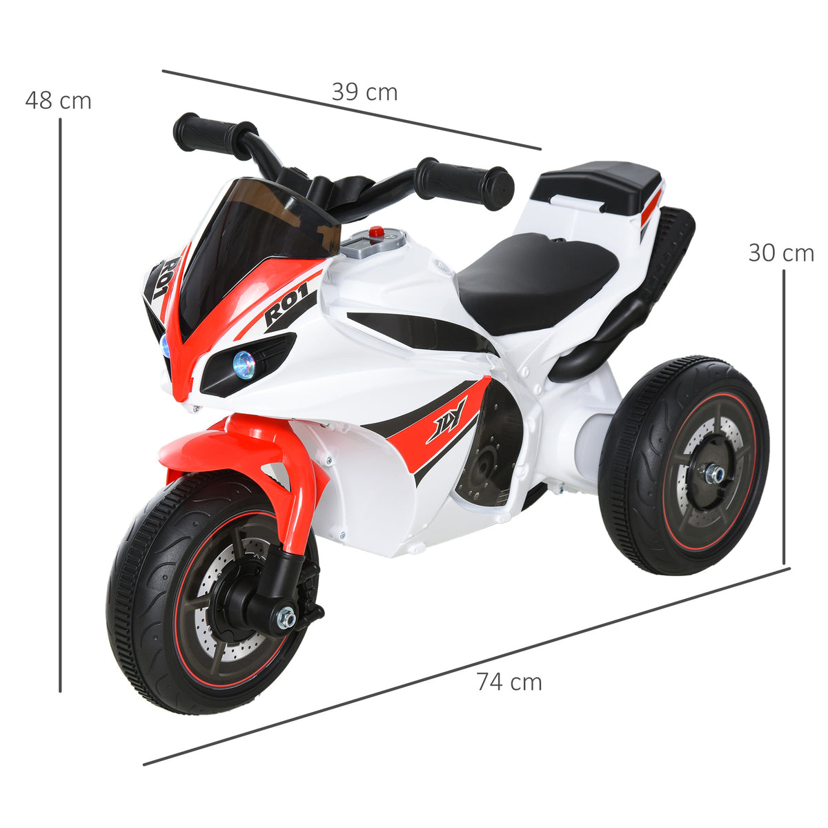 HOMCOM three-wheel police ride-on motorcycle with dimensions of 74 × 39 × 48 cm