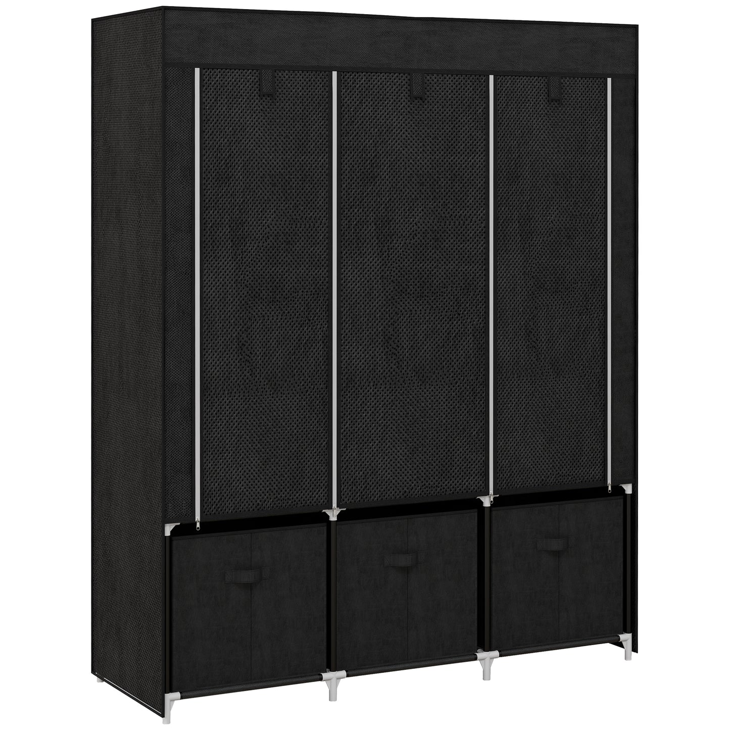 Photo of HOMCOM Foldable Fabric Wardrobe for Bedroom, Portable Wardrobe with 5 Shelves, 2 Hanging Rails and 3 Fabric Drawers, Black in Black colour on a white background