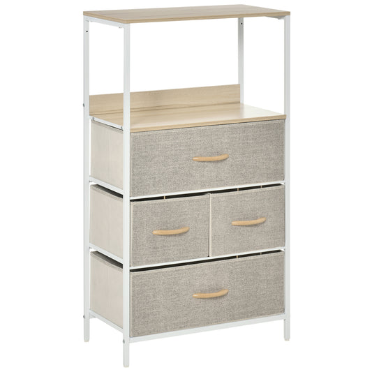 Photo of HOMCOM 4 Drawer Storage Chest Unit Home Cabinet w/ Shelves for Living Room Bedroom Entryway Living Furniture, Light Grey in Grey colour on a white background