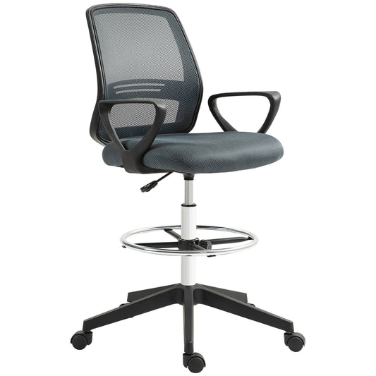 Photo of Vinsetto 102.5-126cm Draughtsman Office Chair, with Footrest - Grey in Grey colour on a white background