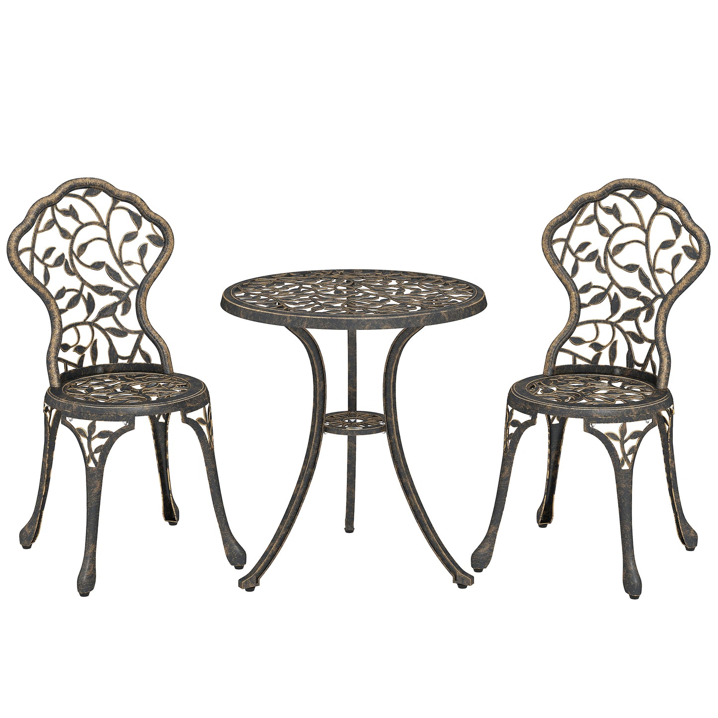 Photo of Outsunny 3 Pcs Aluminium Bistro Set Garden Furniture Dining Table Chairs Outdoor Seat Patio Seater Brown in Brown colour on a white background