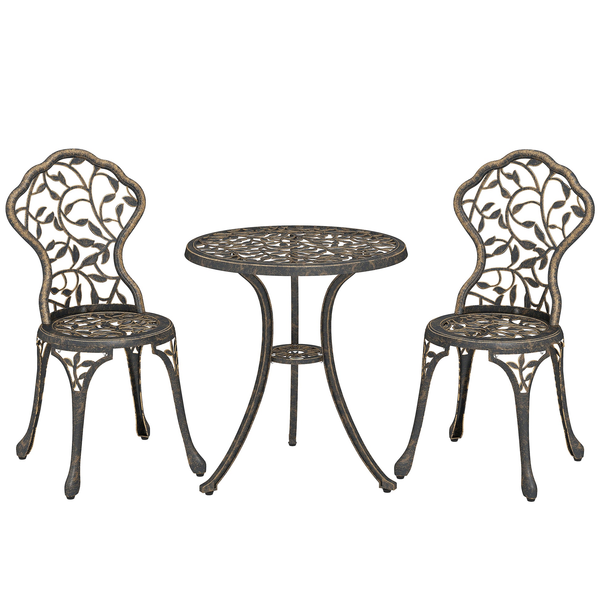Photo of Outsunny 3 Pcs Aluminium Bistro Set Garden Furniture Dining Table Chairs Outdoor Seat Patio Seater Brown in Brown colour on a white background