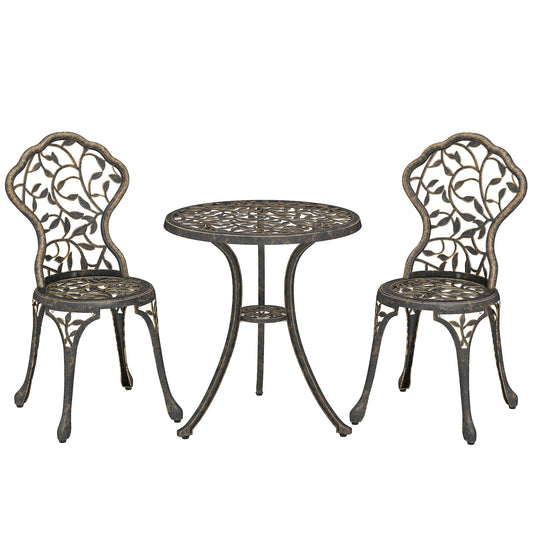 Photo of Outsunny 3 Pcs Aluminium Bistro Set Garden Furniture Dining Table Chairs Outdoor Seat Patio Seater Brown in Brown colour on a white background