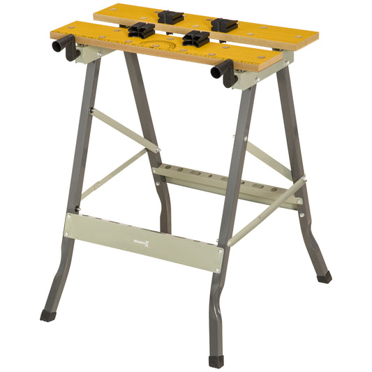 Photo of DURHAND 4-in-1 Work Bench, Folding Clamp Table w/ 4 Adjustable Clamping Pegs for DIY Home Garage, Grey in Grey colour on a white background