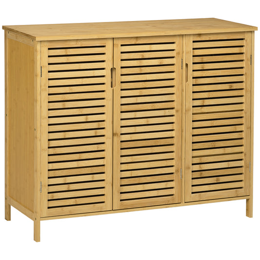 Photo of HOMCOM Rustic Shoe Cabinet, 3 Door Shoe Storage Cabinet with 8 Shelves, Natural Wood Finish in Finish colour on a white background