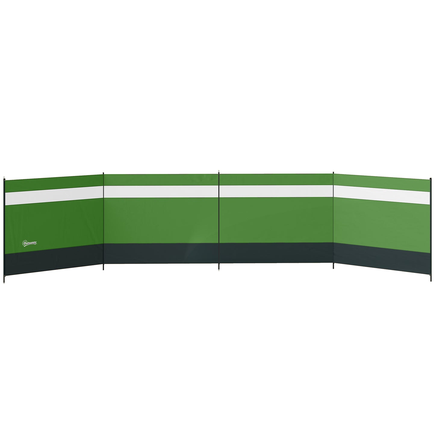 Photo of Outsunny Camping Windbreaker with Clear Windows, Carry Bag and Steel Poles, for Beach Caravan Campervan, 725 x 140cm, Army Green in Green colour on a white background