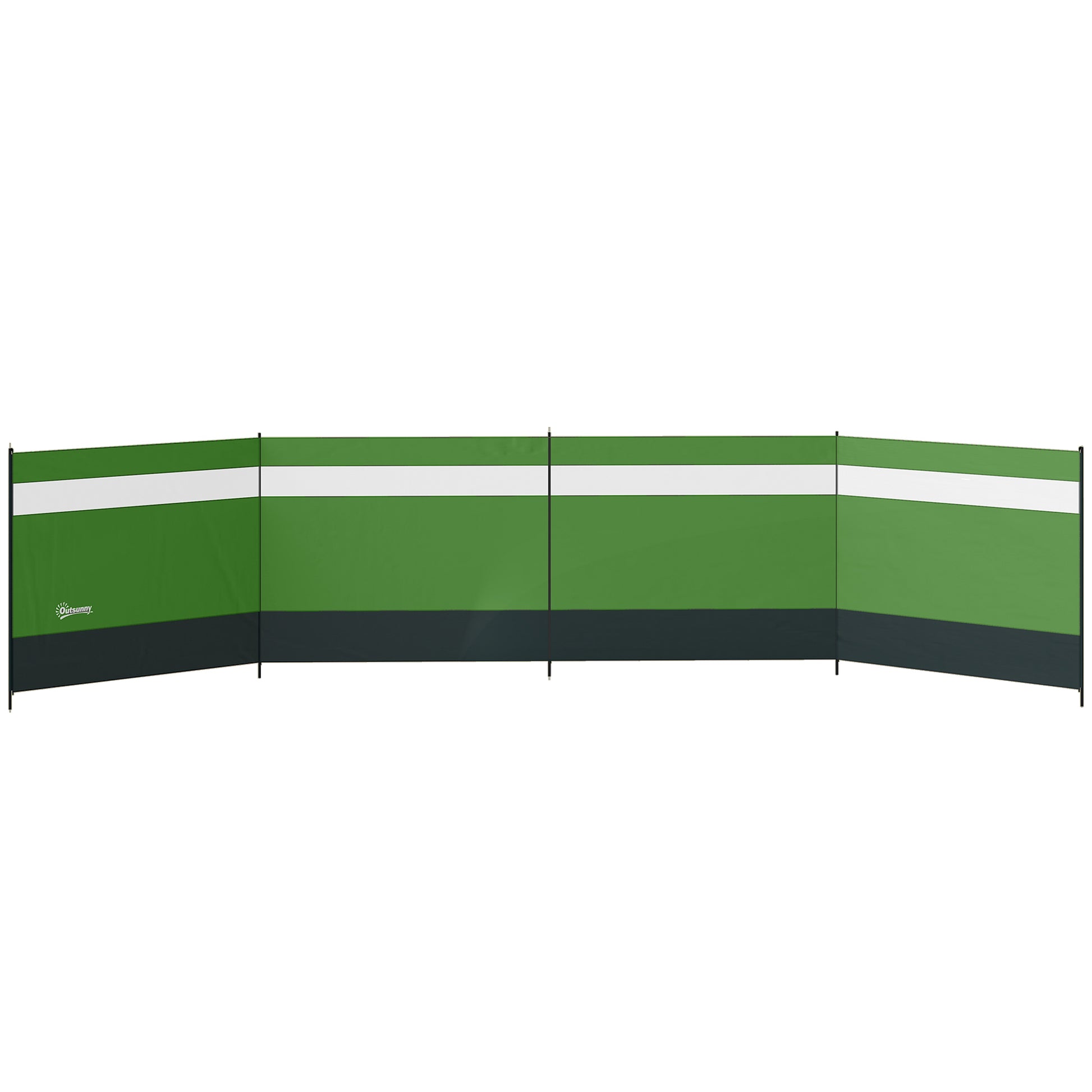 Photo of Outsunny Camping Windbreaker with Clear Windows, Carry Bag and Steel Poles, for Beach Caravan Campervan, 725 x 140cm, Army Green in Green colour on a white background