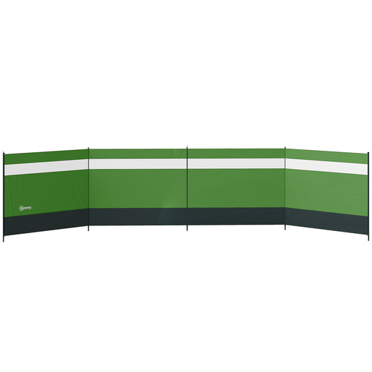 Photo of Outsunny Camping Windbreaker with Clear Windows, Carry Bag and Steel Poles, for Beach Caravan Campervan, 725 x 140cm, Army Green in Green colour on a white background