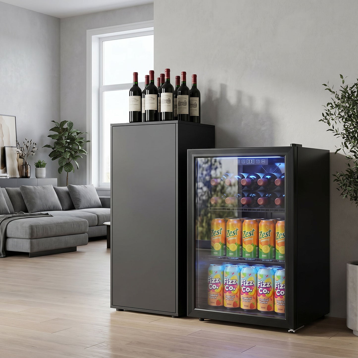HOMCOM 70L Drinks Fridge, 70 Can Under Counter Freestanding Beer Fridge with LED Light