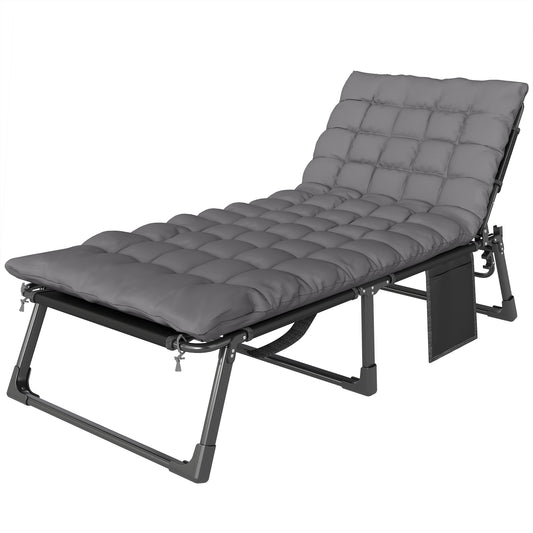 Photo of Outsunny Folding Sun Lounger for Garden, 5-Position Oversized Camping Bed Recliner with Cushions, Dark Grey in Grey colour on a white background