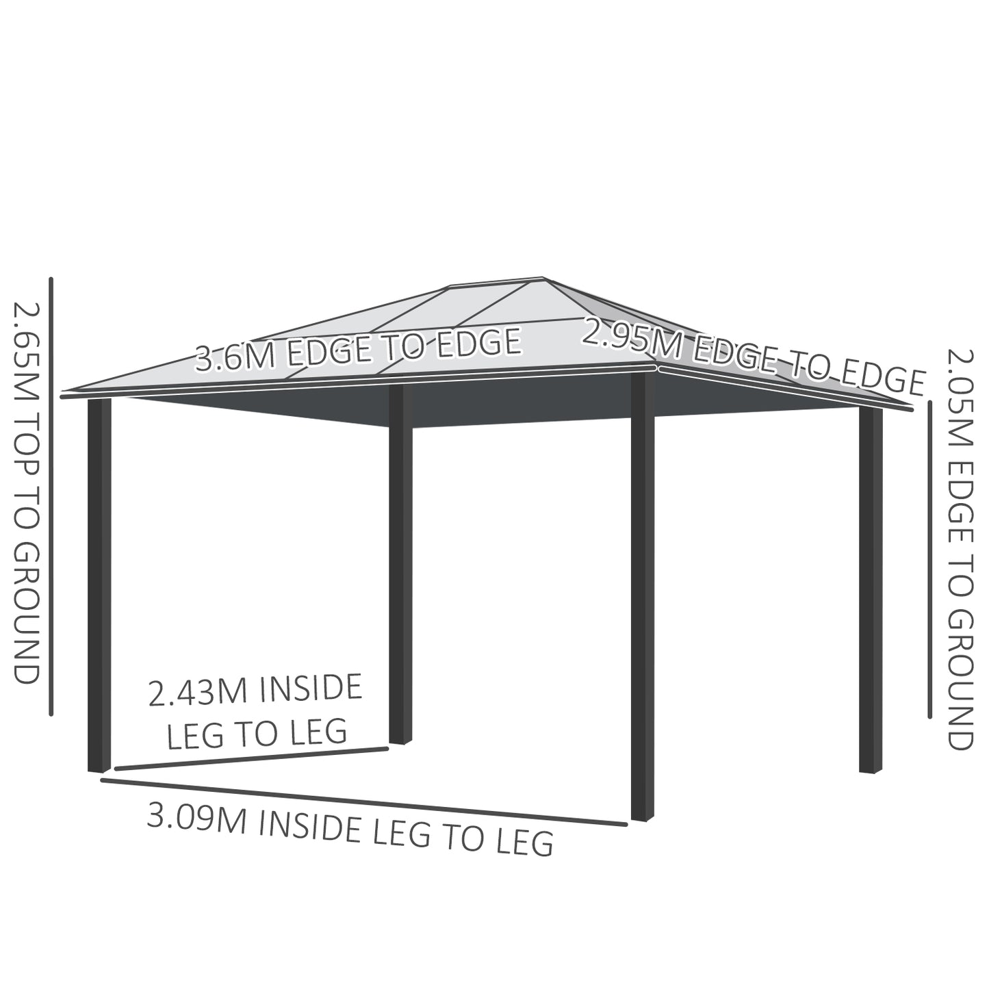 Outsunny 3 x 3.6(m) Hardtop Gazebo Canopy with Polycarbonate Roof and Aluminium Frame, Garden Pavilion, Brown