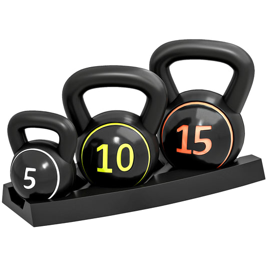 Photo of SPORTNOW Three-Piece Kettlebell Set, 5lbs, 10lbs, 15lbs with Storage Tray in Tray colour on a white background