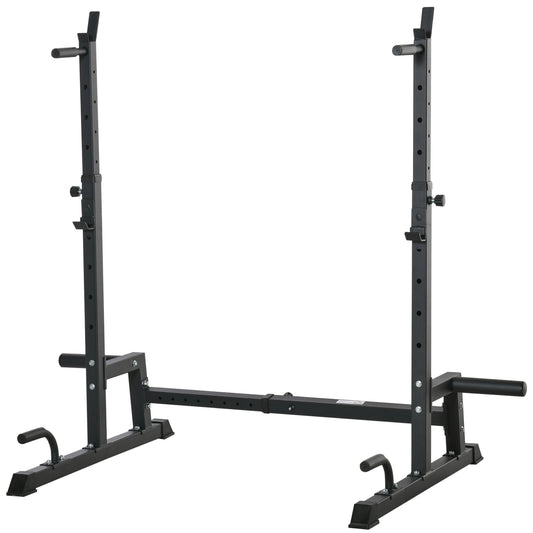 Photo of HOMCOM Multifunction Barbell Squat Rack Stand Heavy-Duty Strength Training Dumbbell Rack Adjustable Height Weight Lifting Bench Press Dip Station for Home Gym, Black in Black colour on a white background