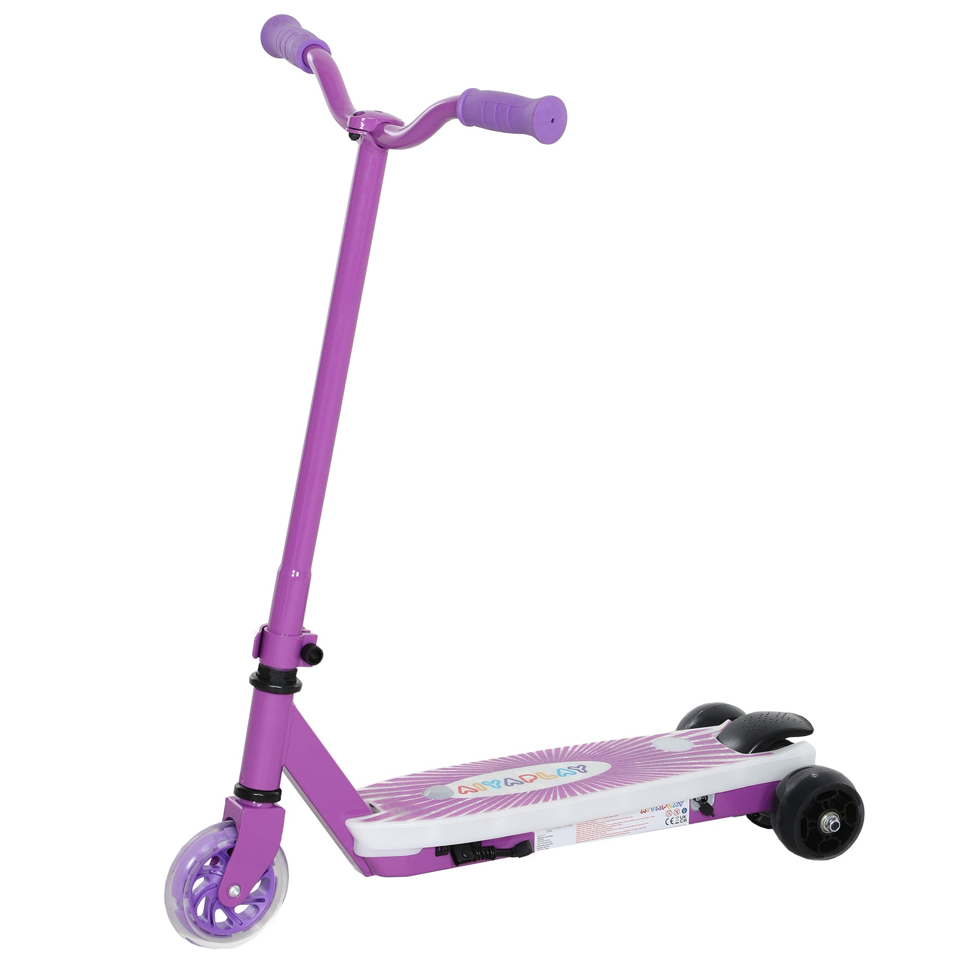 Photo of AIYAPLAY Electric Scooter for Kids Aged 4-7 Years, with Flashing LED Lights, Rear Auxiliary Wheels, Purple in Purple colour on a white background
