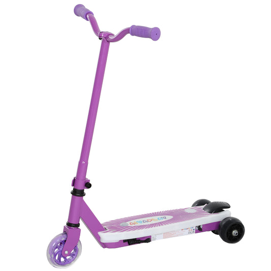 Photo of AIYAPLAY Electric Scooter for Kids Aged 4-7 Years, with Flashing LED Lights, Rear Auxiliary Wheels, Purple in Purple colour on a white background